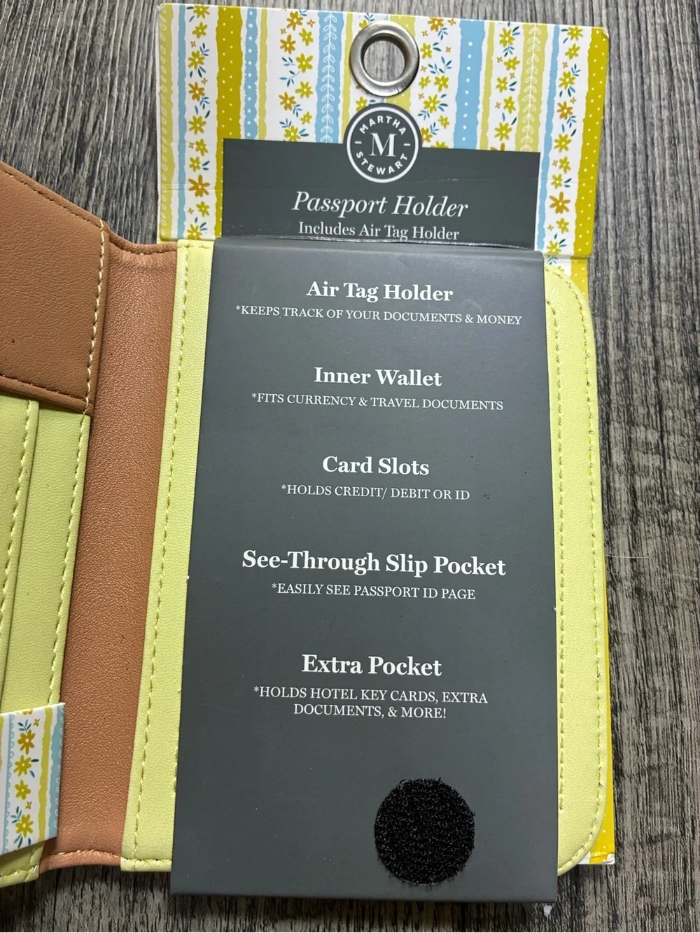 MARTHA STEWART Passport Holder Yellow Travel Wallet Air Tag Card Slots